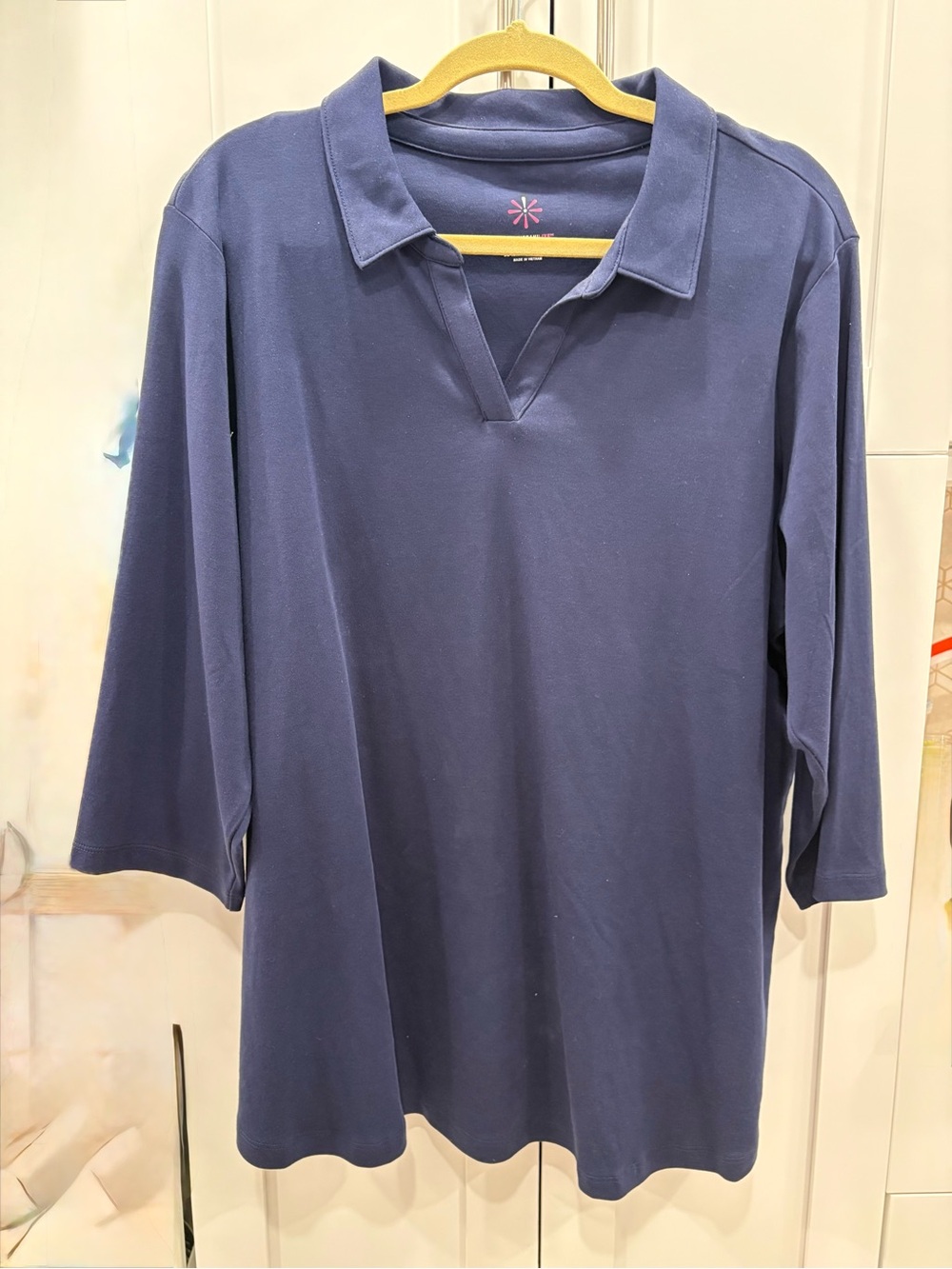 Isaac Mizrahi Navy 3/4 Sleeve Polo Shirt